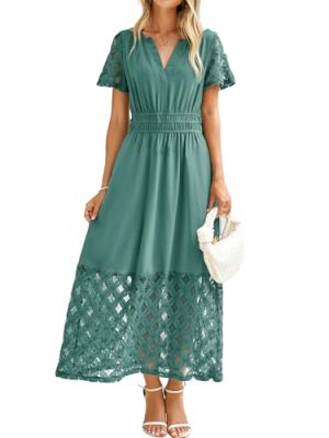 Simplee Womens 2025 Summer Boho Maxi Dress V Neck Empire Waist Long Flowy Dresses with Pockets