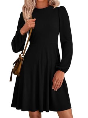 Womens Long Sleeve Mini Dress 2025 Fall Trendy Crewneck Ribbed Knit Soft A Line Flowy Summer Formal Dresses