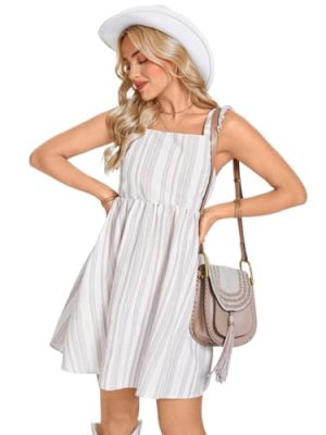 Women's Boho 2025 Summer Mini Dress, Sweet Cap Sleeve Striped Casual Mini Dress