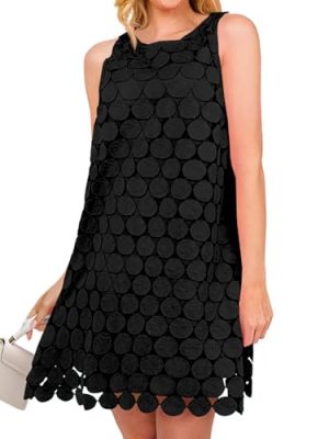 Womens Summer Hollow Out Mini Dress Casual Sleeveless Scoop Neck Boho Short Beach Dresses