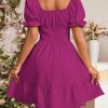 41w9zHnqesL.jpg Women's Boho 2025 Summer Mini Dress, Square Neck Front Tie Puff Sleeve Casual Mini Dress