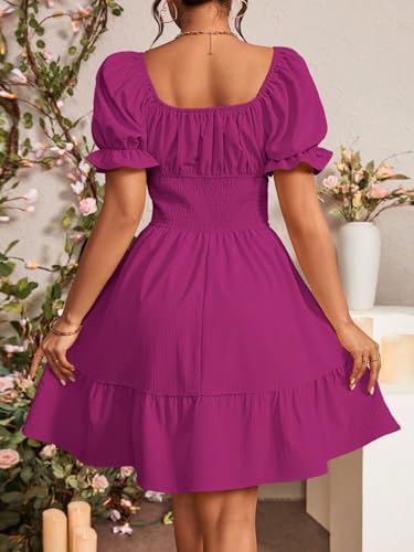 41w9zHnqesL.jpg Women's Boho 2025 Summer Mini Dress, Square Neck Front Tie Puff Sleeve Casual Mini Dress