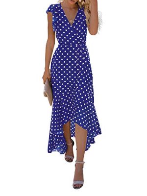 2025 Women's Spring Summer Boho Floral Print V-Neck Faux Wrap Maxi Dress for Wedding Guest, Graduation, Party