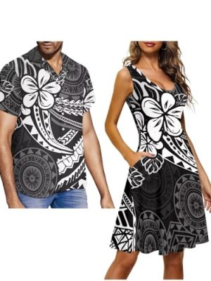 Men and Women Matching Outfits Polynesian Dress for Women Men's Button Down Short Sleeve Shirts