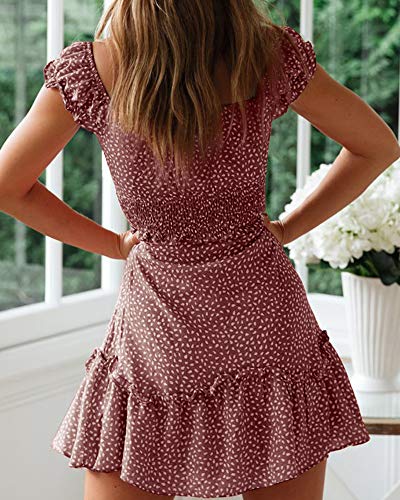 51Dyp49qsAL.jpg Womens Summer Ruffle Sleeve Sweetheart Neckline Printing Dress Mini Dresses