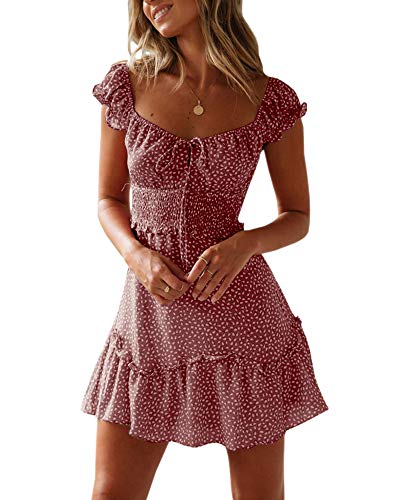 51H9YUtTvbL.jpg Womens Summer Ruffle Sleeve Sweetheart Neckline Printing Dress Mini Dresses