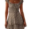 51Np3K76bNS.jpg Womens Summer Sexy Sweetheart Collar Printed Ruffle Mini Dress