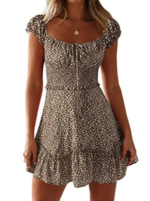 Womens Summer Sexy Sweetheart Collar Printed Ruffle Mini Dress