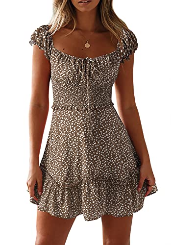 51Np3K76bNS.jpg Womens Summer Sexy Sweetheart Collar Printed Ruffle Mini Dress
