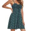 51vmc-33r3S.jpg Spaghetti Strap Floral Mini Dress Women's Casual Ruched Front Drawstring Swing Sundress