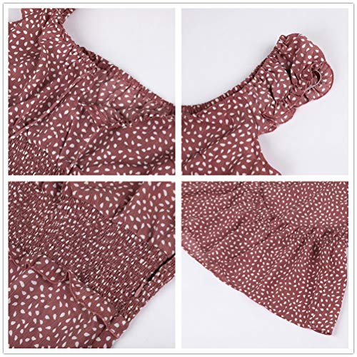 61boHB8J0L.jpg Womens Summer Ruffle Sleeve Sweetheart Neckline Printing Dress Mini Dresses